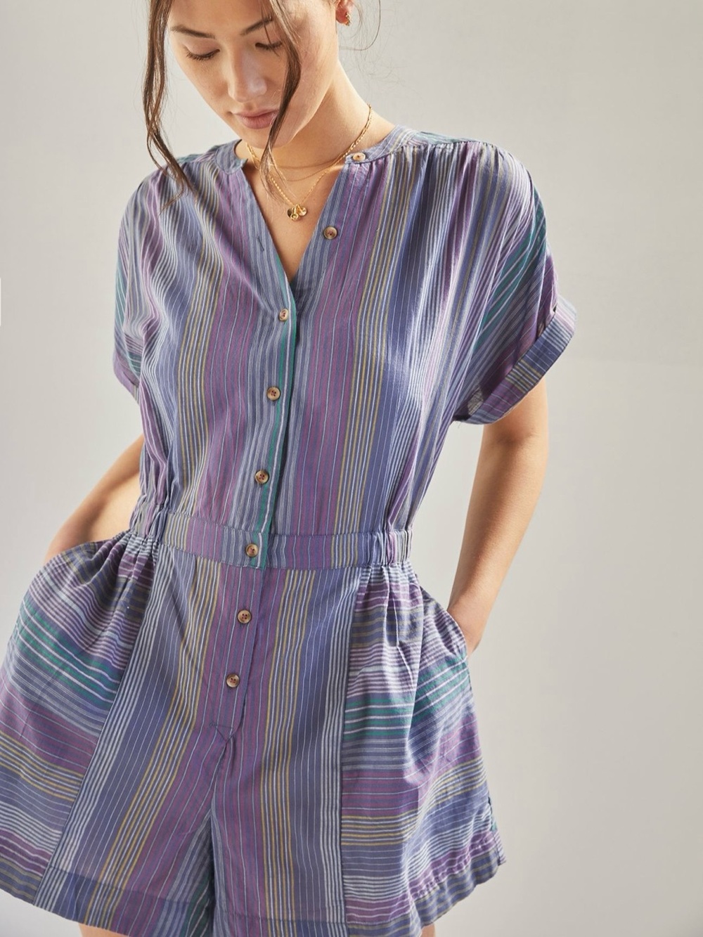 Anthropologie Breezy Multi Stripe Short‎ Romper Cotton Beach Resort